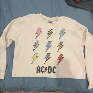 AC/DC White Cropped Crewneck with Multicolor Lightning Bolts